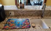 Coral and Fish Dish Drying Mat Absorbent Dish Drying Mat Pad for Kitchen Counter Dish Drainer Mat for Countertop, 14 x 21", Multicolor